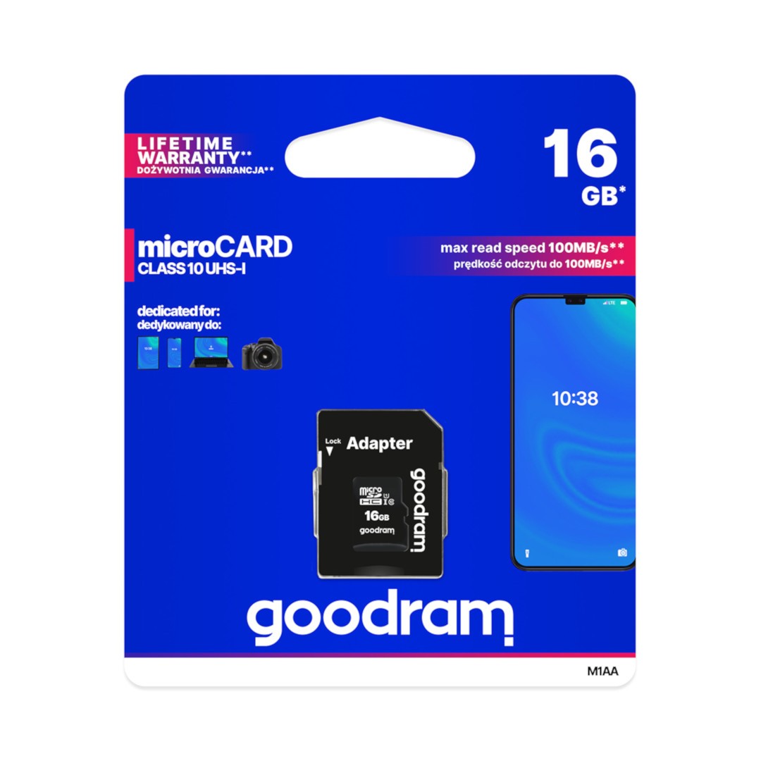 Karta pamięci Goodram M1AA microSD 16GB 100MB/s UHS-I klasa 10 z adapterem